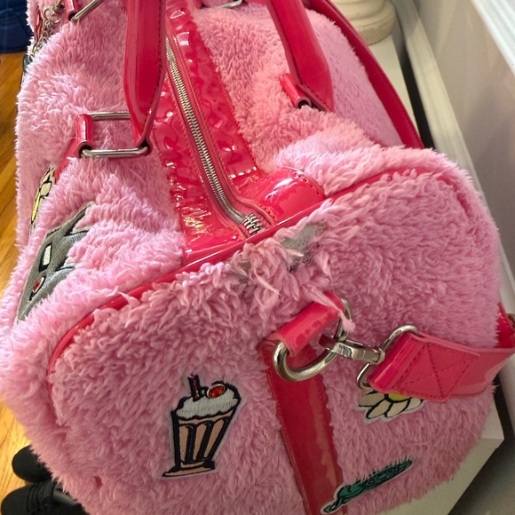 Pink Fuzzy Tote Bag with Fun Patches - Picture 7 of 8